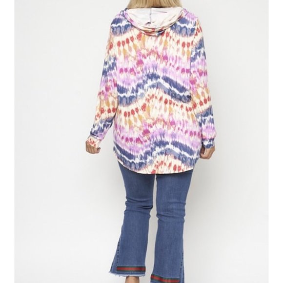Women's Plus Size Tie Dye Long Sleeve Hoodie - Picture 2 of 3